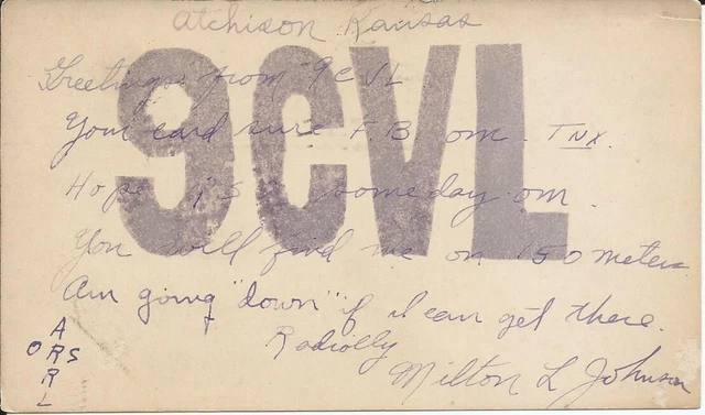 Vintage Ham Radio Qsl Cards 1924  9Cvl   Atchison, Ks.