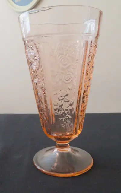 Sharon Cabbage Rose Footed Ice Tea Depression Glass 15 Oz  6 3/4" Tumbler