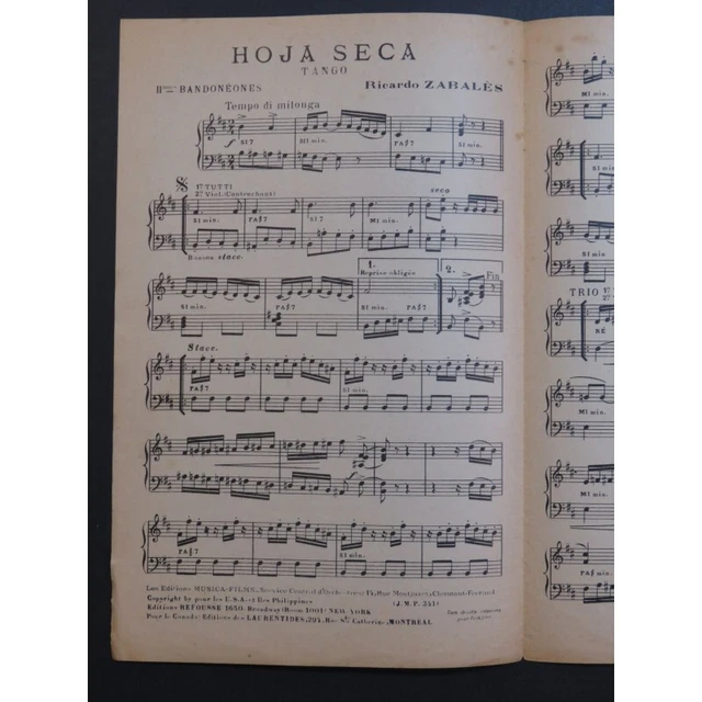 Hoja Seca Tango Ricardo Zabaldès Piano ou Accordéon 2