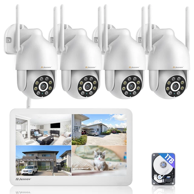 4Pcs 3MP PTZ Outdoor Wireless Security Camera System 10'' Wifi Monitor NVR 1TB