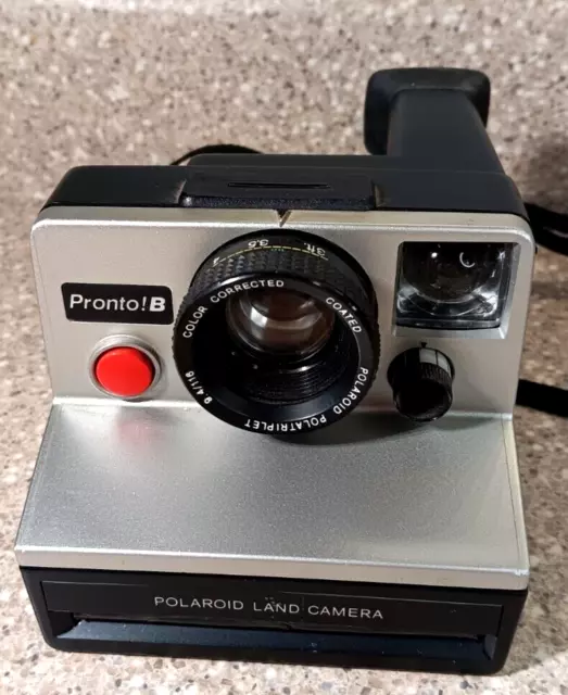 Vintage Silver PRONTO! B Polaroid Land Instant Camera w/Strap Untested