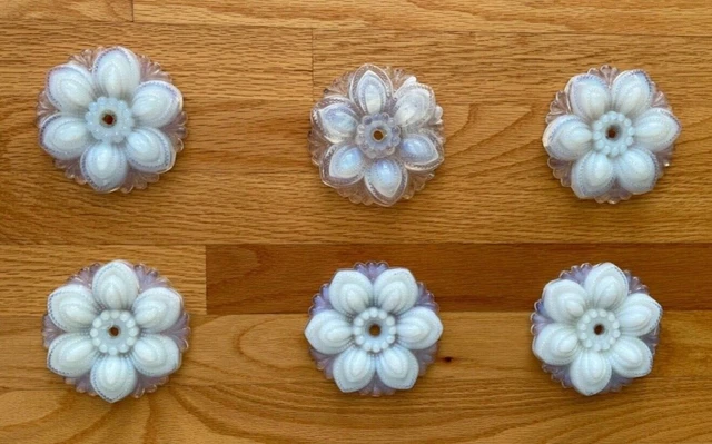 Antique Victorian Opalescent Sandwich Glass Tieback 3 Pairs, Set of Six (6).