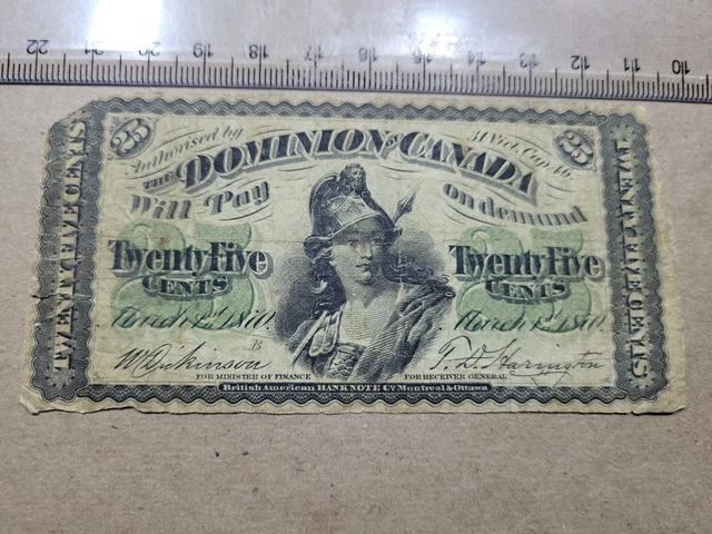 🇨🇦 Dominion of Canada 25 cents 1870 DC-1 "G" Large B  P-8c Banknote 100223-5