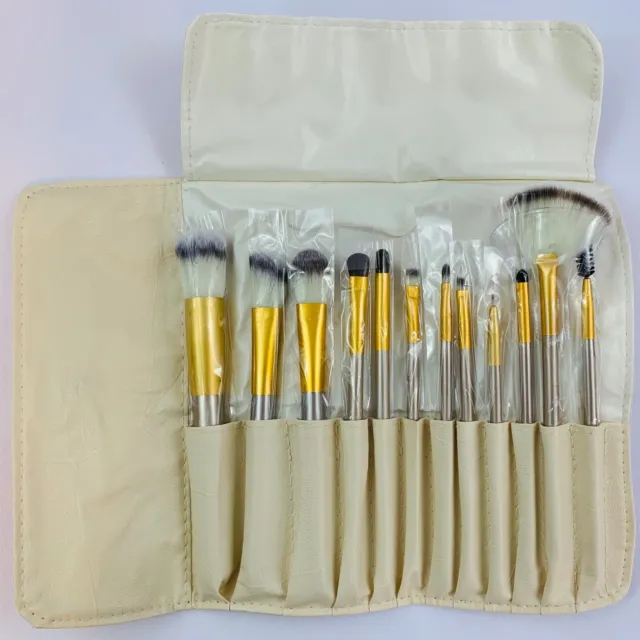 Platinum Professional Makeup Brush Set with Pouch Glamza Champagne 12 Piece new