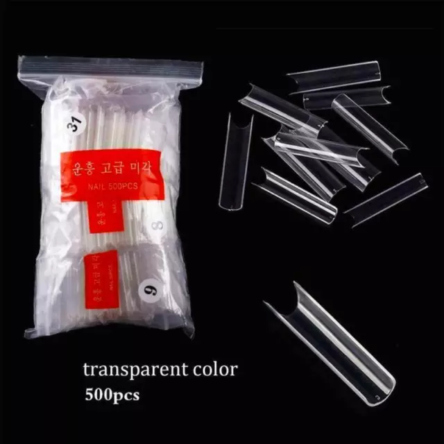 500x Extra Long CC Tapered Square False Tips Nail Cover Half I5M