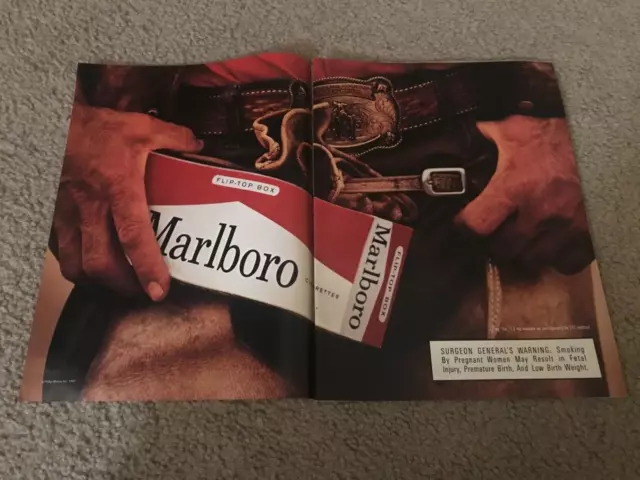 Vintage 1992 MARLBORO CIGARETTES CARTON BUCKLE BELT Print Ad 1990s