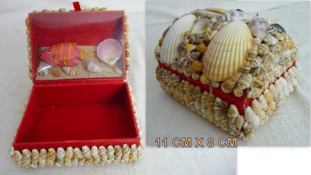 Rare** Antique SHELL BOX under cover seascape