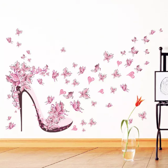 2 piezas Hermosas pegatinas de pared rosa tacón alto pegatinas creativas de pasta de pared para