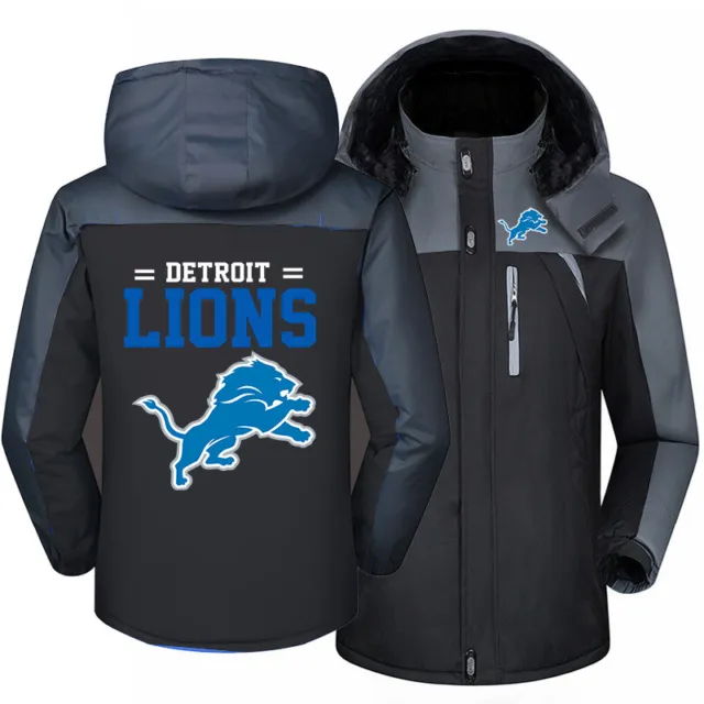 New Men Detroit Lions Fans Hoodie Fleece Coat winter Jacket Warm Coat Ski Suit