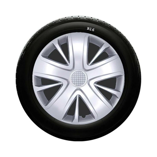 SET x 4 UNIVERSAL FIT WHEEL TRIMS HUB CAPS WHEEL COVERS 16" R16 SILVER ANY CAR