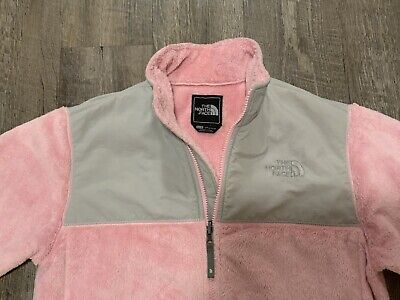 The North Face Jacket TNF Plush Fleece Pink Gray Girls XL Mid Layer Dual Zip EUC