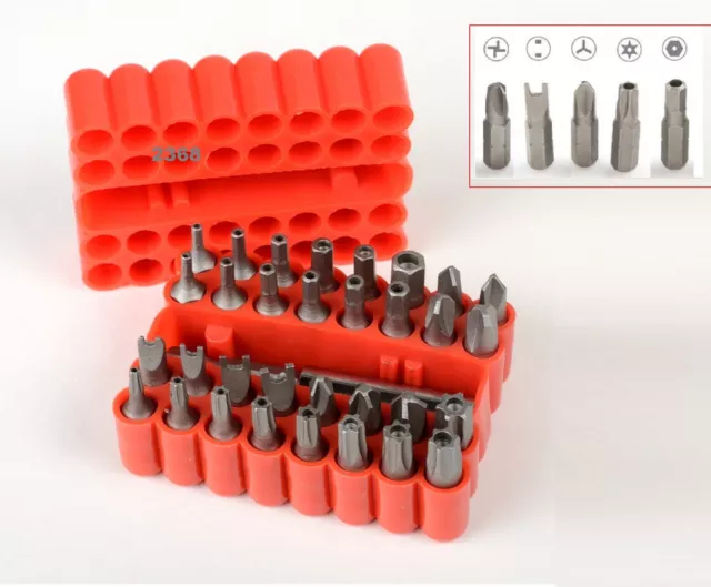 33Pcs Security Bit Set with Holder Fr Drill Star Hex Spanner Torx Screwdriver