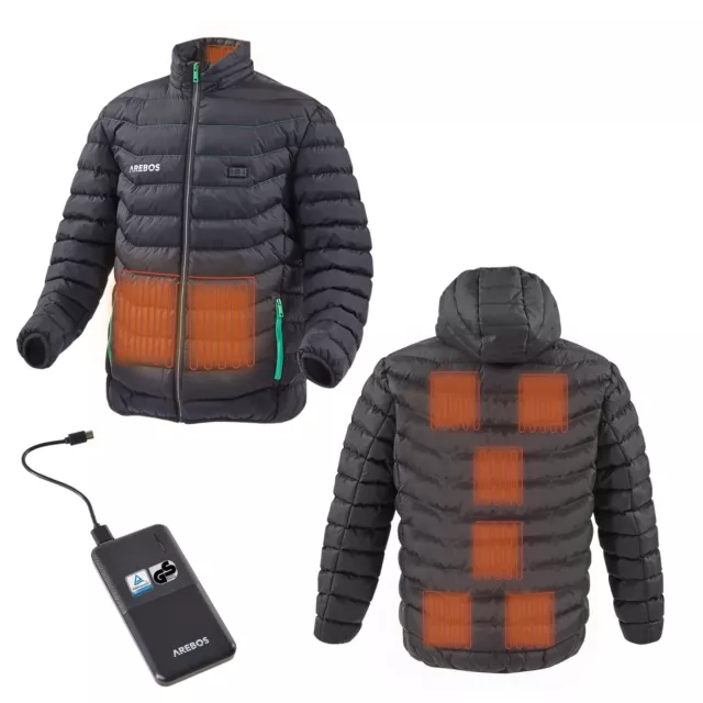 AREBOS Chaqueta Térmica Calefactable Negra Chaqueta Outdoor Incl. Powerbank