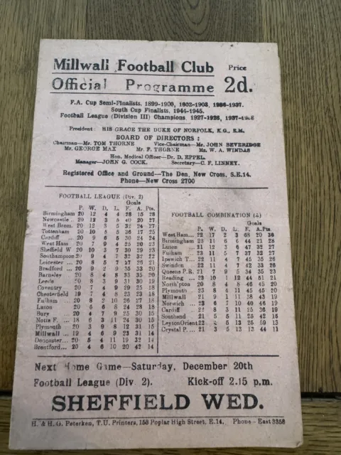 MILLWALL v NEWCASTLE UNITED 1947/1948 *VG Condition Football Programme*