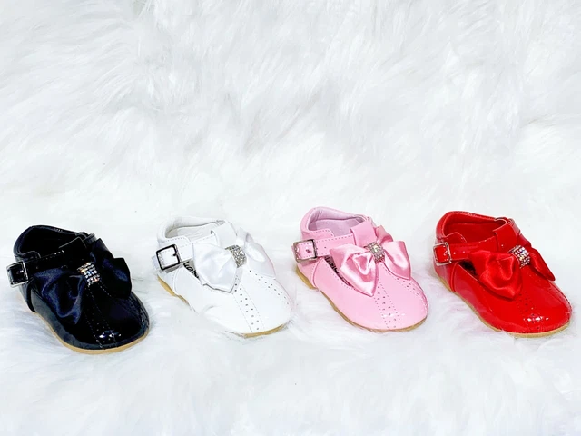 New Kids Infants Girls Bow Diamante Spanish Wedding Party Patent Toddler Shoes