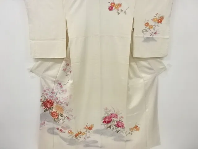 6084999: Japanese Kimono / Vintage Homongi Kimono / Mandarin Ducks & Camellia