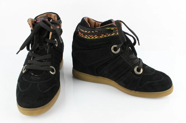 Baskets Compensées SEFARINI En Daim Noir Et Taupe - Taille 39, Occasion En Superbe état - Style Rétro Et Confortable Pour Femme
