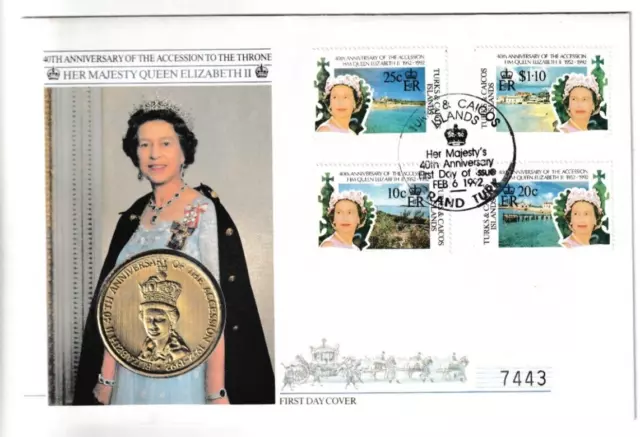6/2/1992 Turks & Caicos Coin Cover FDC - 40th Anniversary of the Accession #2