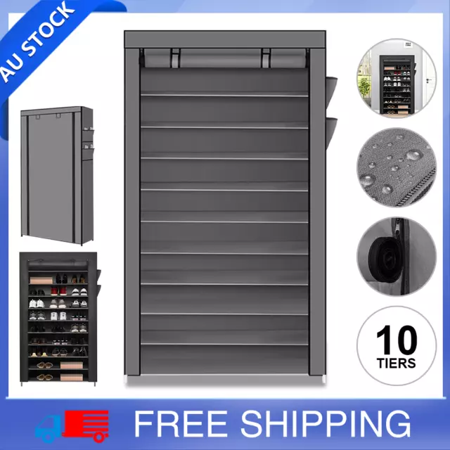 NEW 10 Tier Shoe Rack Cabinet Portable Storage Cover Shelf Organiser 50 Pairs