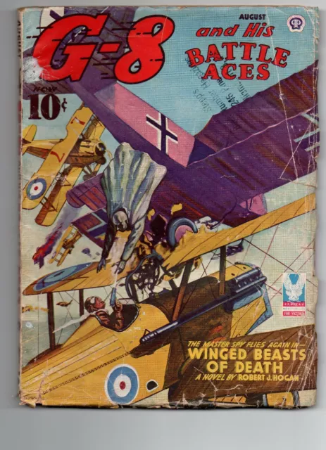 G-8 And His Battle Aces Pulp  Vol 27 No 1 Aug. 1943 Good Condition