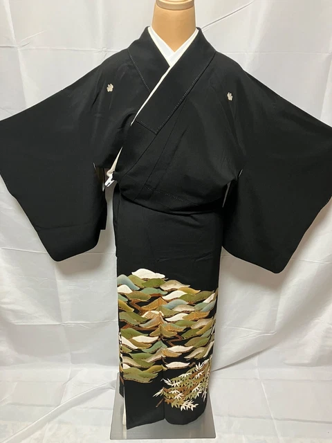 K011 Japanese Vintage Kimono Tomesode/Family crest/Shochiku plum /Height 152cm