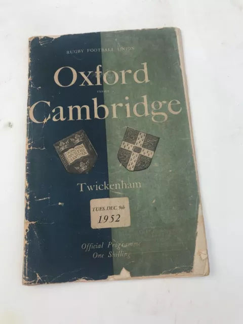 OXFORD UNIVERSITY v CAMBRIDGE UNIVERSITY 1952 RUGBY PROGRAMME