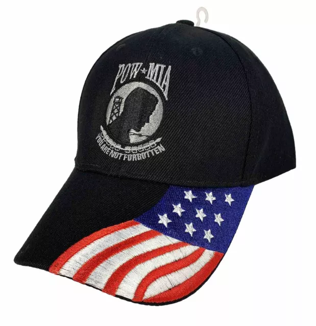 POW MIA You Are Not Forgotten USA Flag Visor Ball Cap Adjustable Black Hat