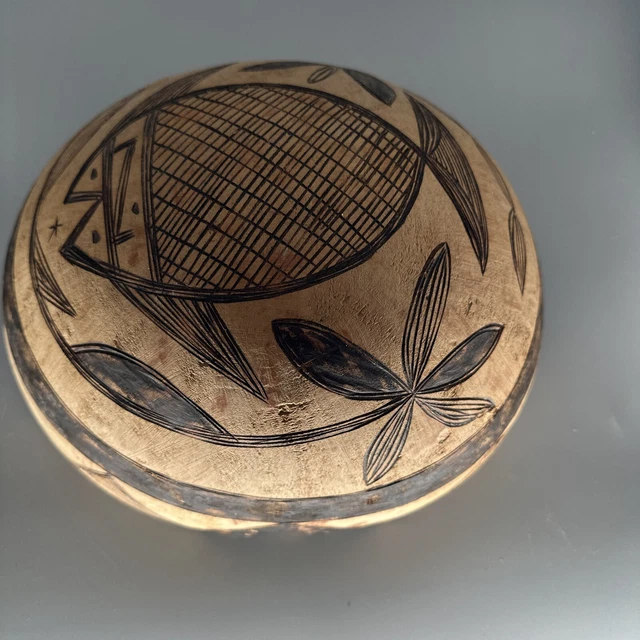 Vintage African Large Hand Carved & Painted Gourd