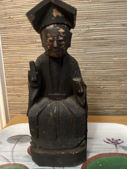 Antique Chinese carved wood scholar wiseman figurine figure 8.5”