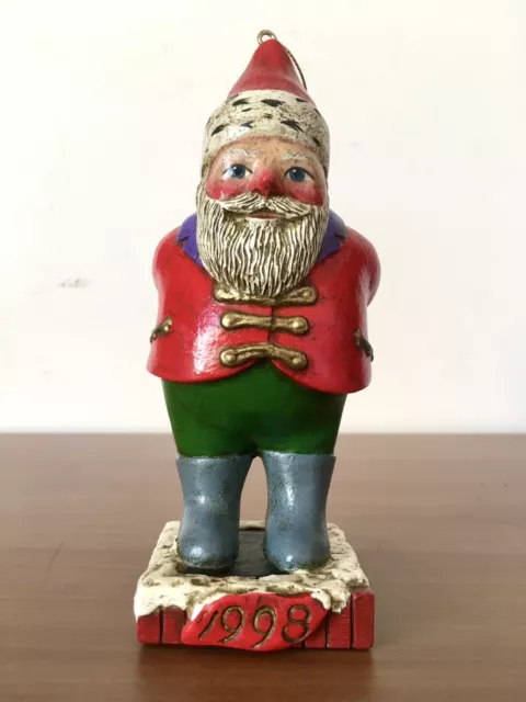 RARE Collectible LEO SMITH Folk Art Santa Ornament 1998 w/COA MINT NEW