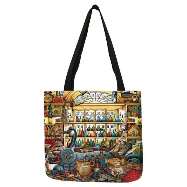 Large Capacity Wear Resistant Shopping Bag With Handles Linen Digital Print