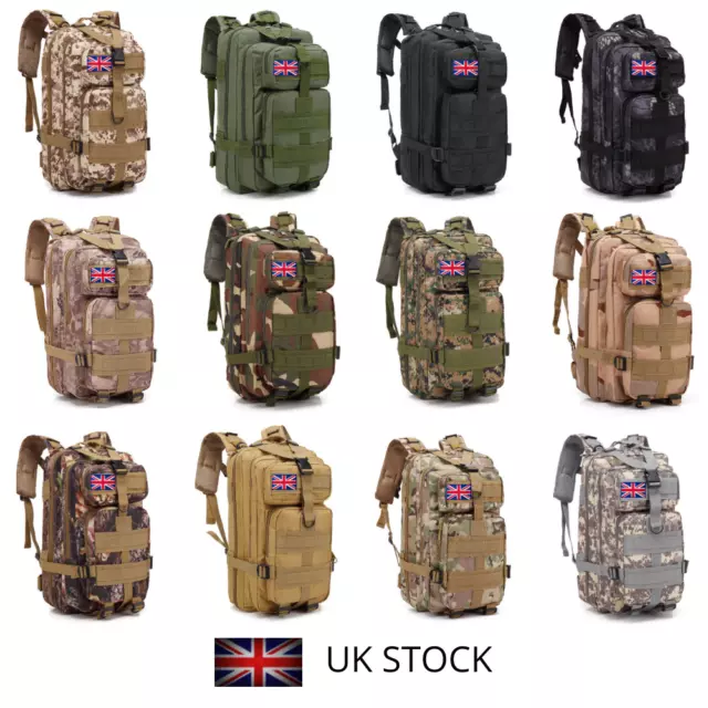 30L 12 colour Military Tactical Army Backpack Rucksack Camping Hiking Trekking