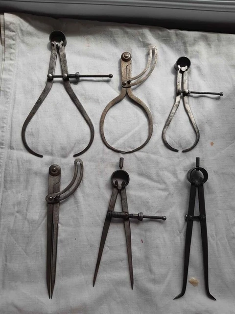 Lot De 2 Compas Anciens En Acier Inoxydable - Outil Vintage Art Populaire - Bon état