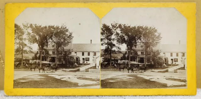 EARLY 1850s House People Horse Town Barrel Beer Scene StereoView Card Photo