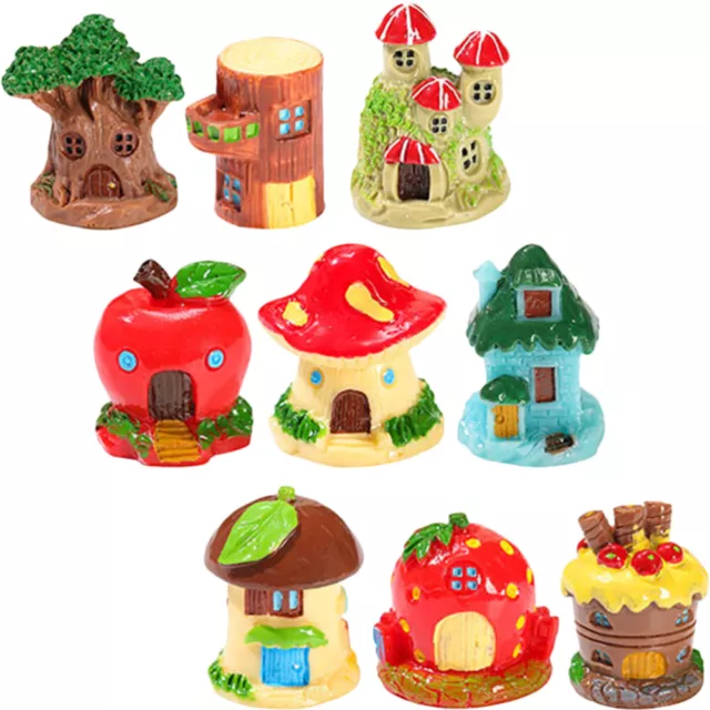 9 Pcs Cottage House Miniature Figurines Micro Landscape Desk 2