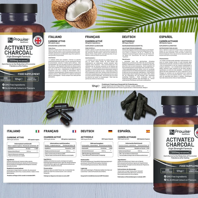 ACTIVATED CHARCOAL CAPSULES - 200 High Strength Vegan Capsules- 2000mg ...