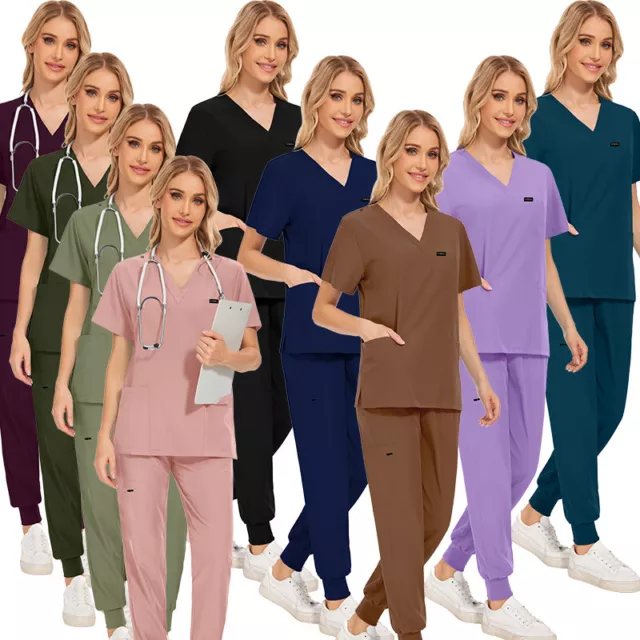 2Pcs/Set Women Jogger Scrub Nurse Uniform Men Stretch Working Cloth Tops Pants