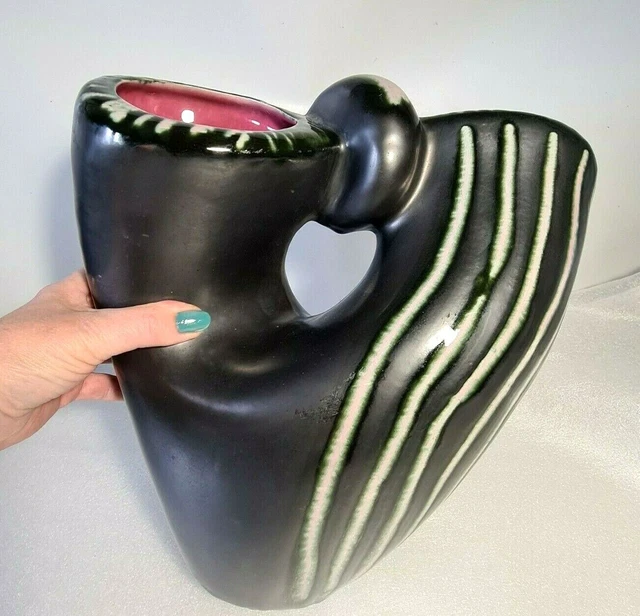 🔅 grand vase à 2 cols en céramique forme de panier Bauzio, Elchinger vintage 50