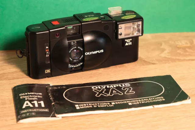 Olympus XA3  35mm Film Camera & A11 Flash - Tested & Working- inc manuals