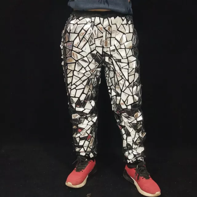 Pantaloni da uomo glitter argento paillettes hip hop ballerino palcoscenico performance pantaloni costume