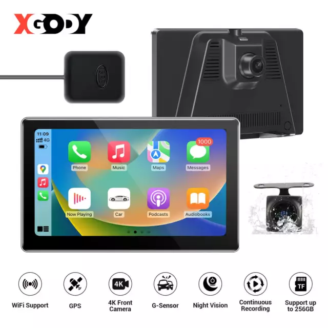 XGODY 7'' HD Touch Screen Truck & Car GPS cell phone Navigation + 4.0K Dash Cam