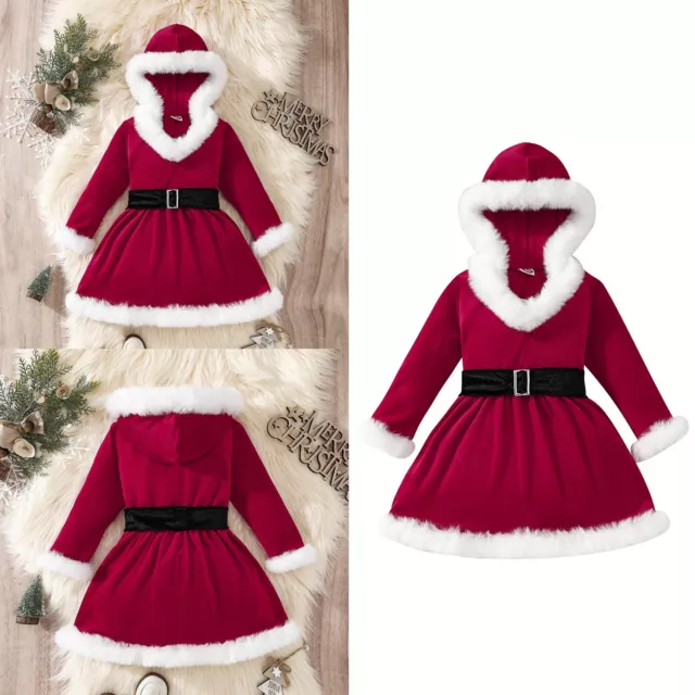 Toddler Baby Girl Velvet Dress With Waistband Hooded Christmas Costume Fluffy