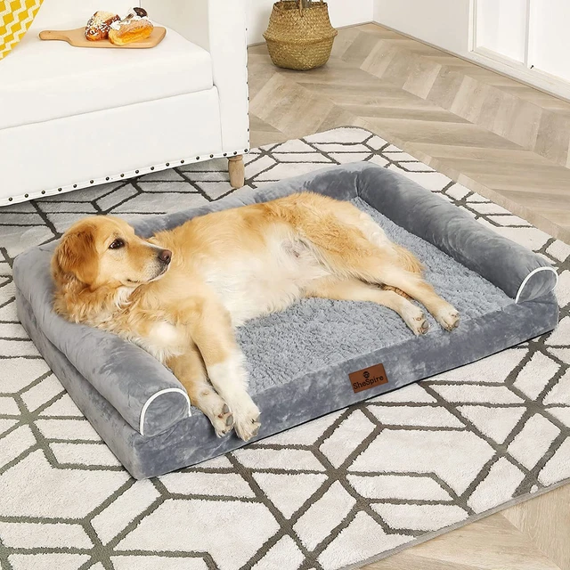 Gray Dog Bed Small Orthopedic Memory Foam Waterproof Pet Bolster Sofa with Cover 3