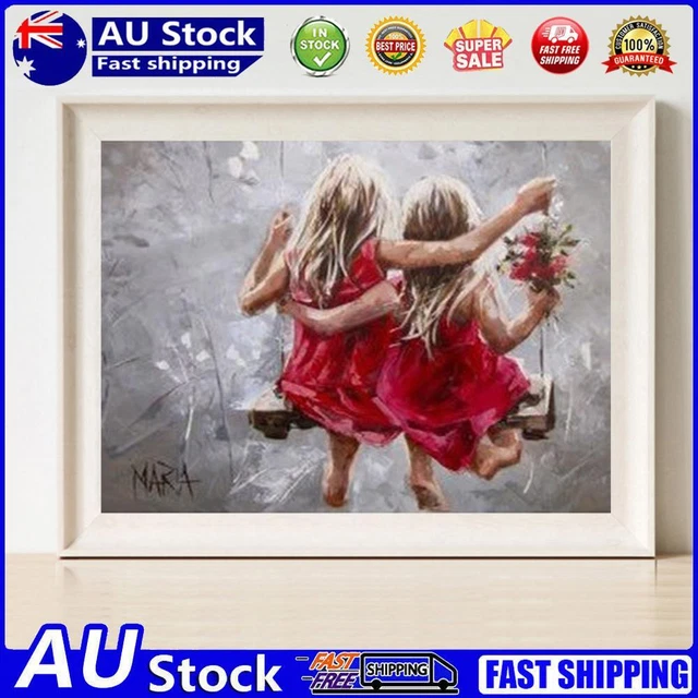 Two Sisters in Red Skirts Oil Paint By Numbers Kit DIY Painting Frameless Craft