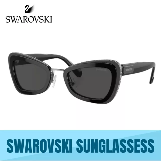 Swarovski 0Sk6012 Black/Grey Frame- Dark Grey Lens Sunglasses 52Mm Authentic New