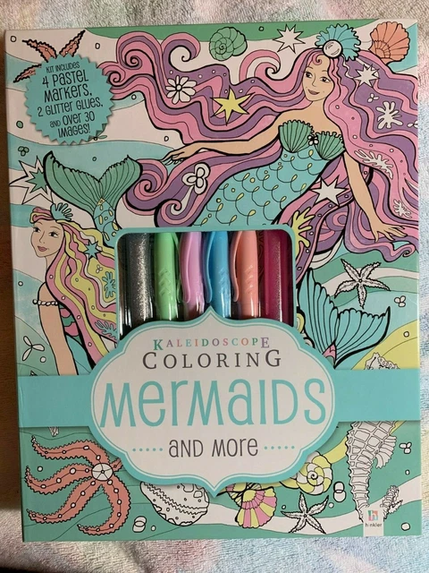 KALEIDOSCOPE COLORING MERMAIDS Book Kit Nib With Pastel Markers ...