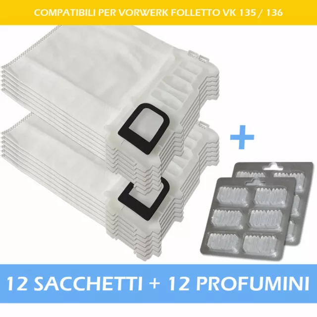 set / kit 12 sacchetti 12 profumi 4 filtri per Vorwerk folletto vk 135 136 2