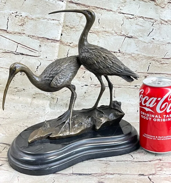 Large Bronze Patina Flying Crane Pair Sculpture Heron Bird Yard Art Metal Statue 2