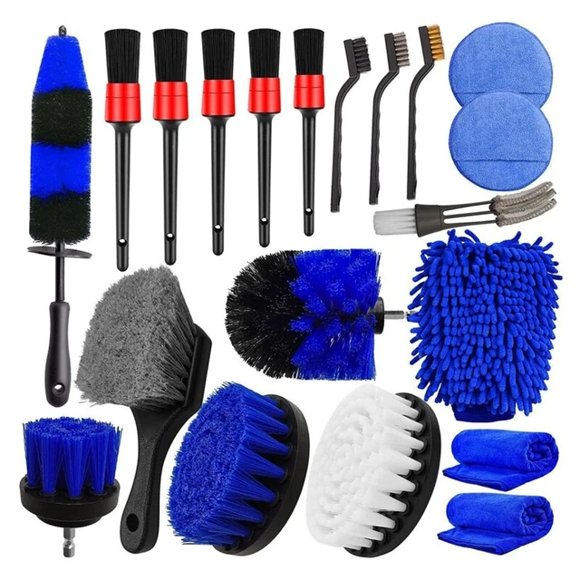 20Pcs Detailing Brushes Car Drill Brush Wash Mitt Wax Pads Wash Towels Kit