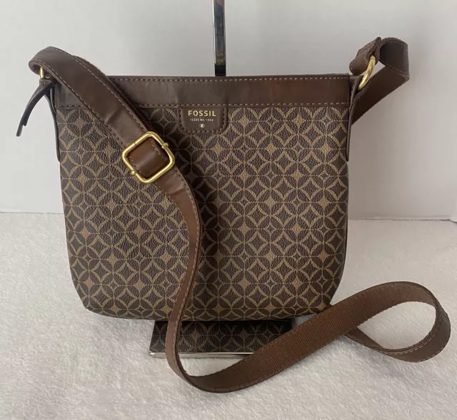 Fossil Signature Shoulder Bag Purse Brown Vegan Leather Crossbody Messenger Bag